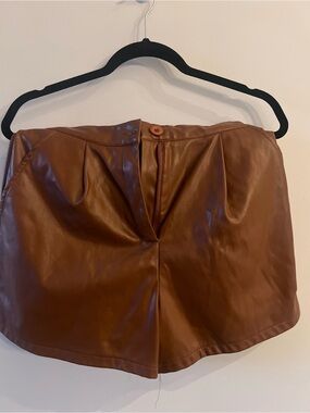 Brown Faux Leather High-Waist Women’s Shorts